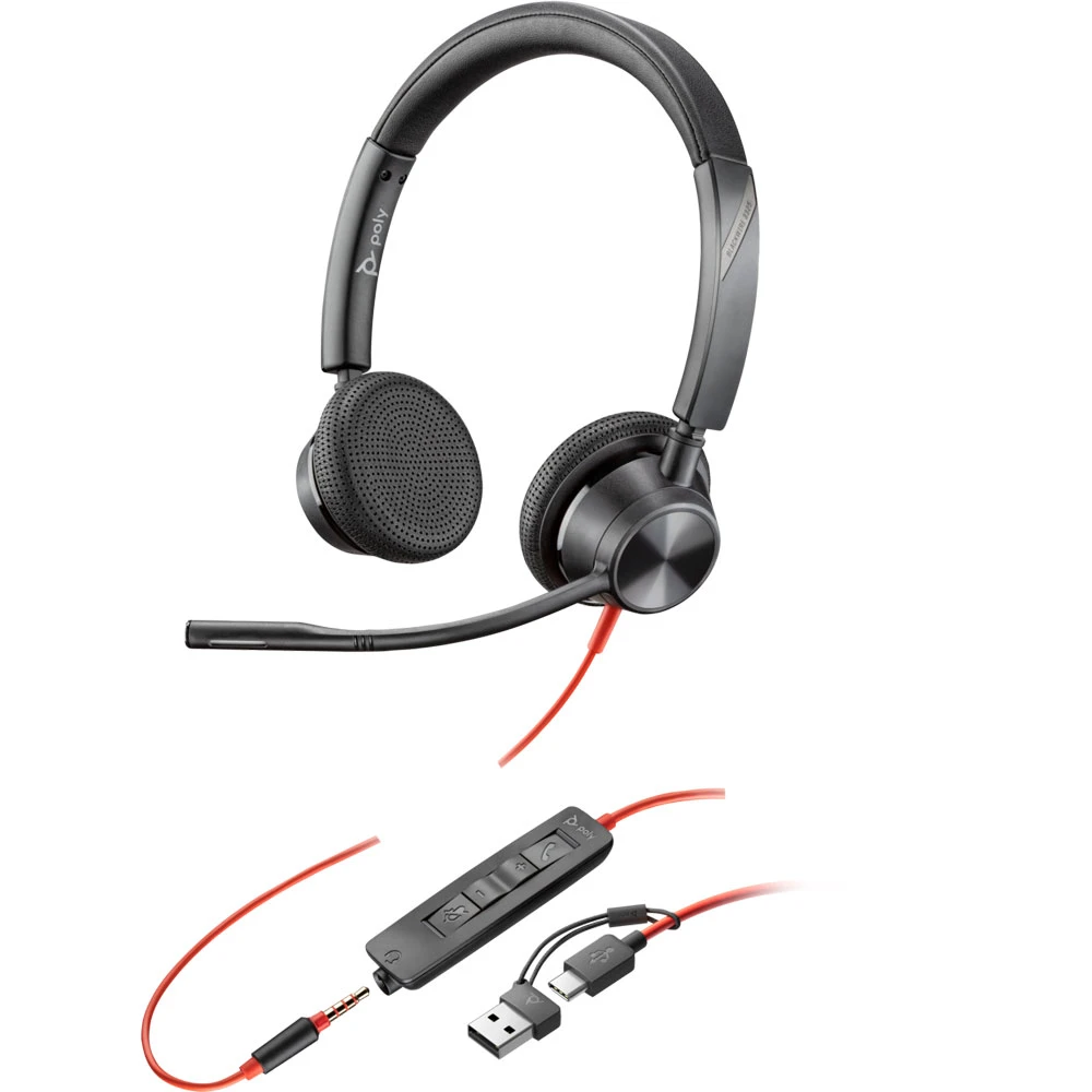 Наушники Poly Blackwire 3325 Stereo USB-C Headset +3.5mm Plug +USB-C/A Adapter (8X221AA)