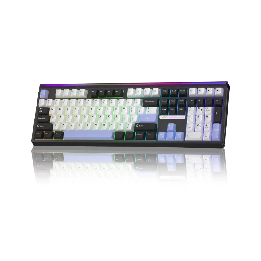 Клавиатура AULA H108, White+Black+Blue, mechanical, EN/RU/KZ, 2.4/BT/USB-C