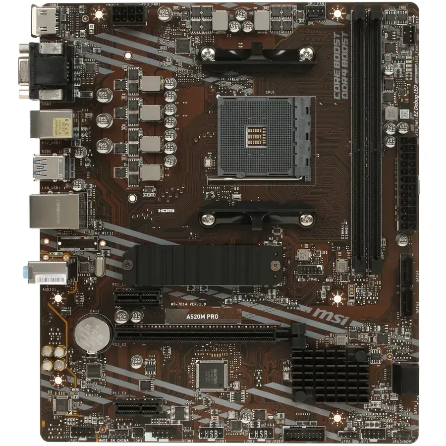 Материнская плата MSI A520M PRO AM4 2xDDR4 4xSATA3 RAID M.2 VGA HDMI DP ARGB header mATX