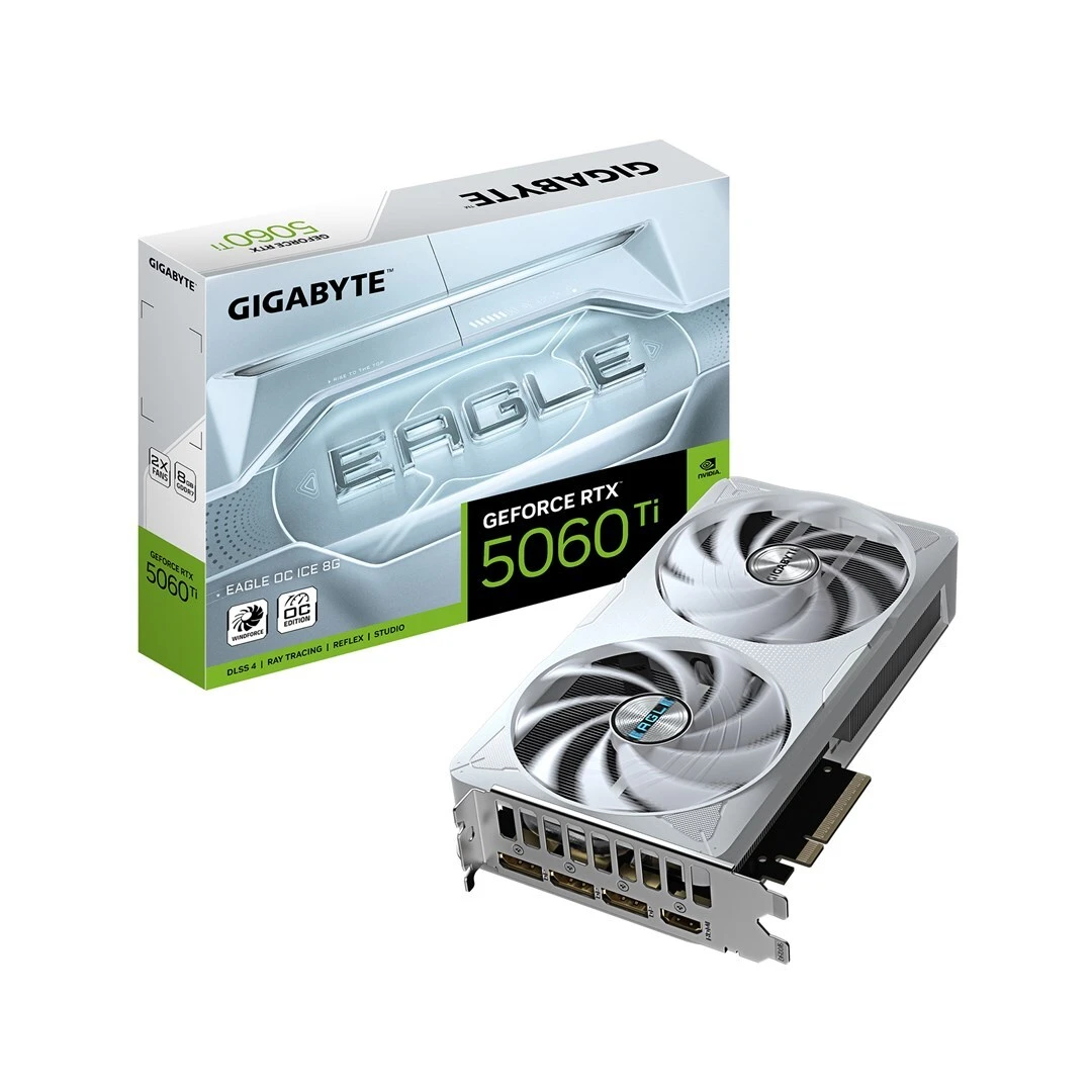 Видеокарта GIGABYTE GeForce RTX™ 5060 Ti EAGLE OC ICE 8G, 8Gb/128bit GDDR7, 1хHDMI+3xDP 2.1, PCIe5.0