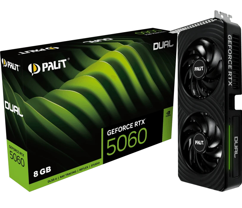 Видеокарта GF RTX5060, Palit Dual OC, 2535MHz/28000MHz, 128bit, 8GB GDDR7, HDMI, 3xDP