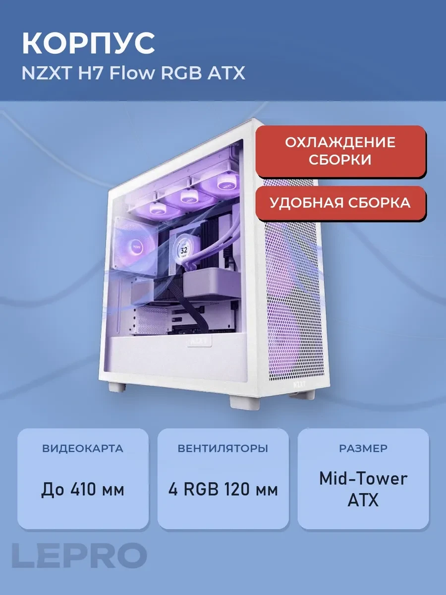 Корпус H7 Flow RGB White ATX стекло airflow без БП