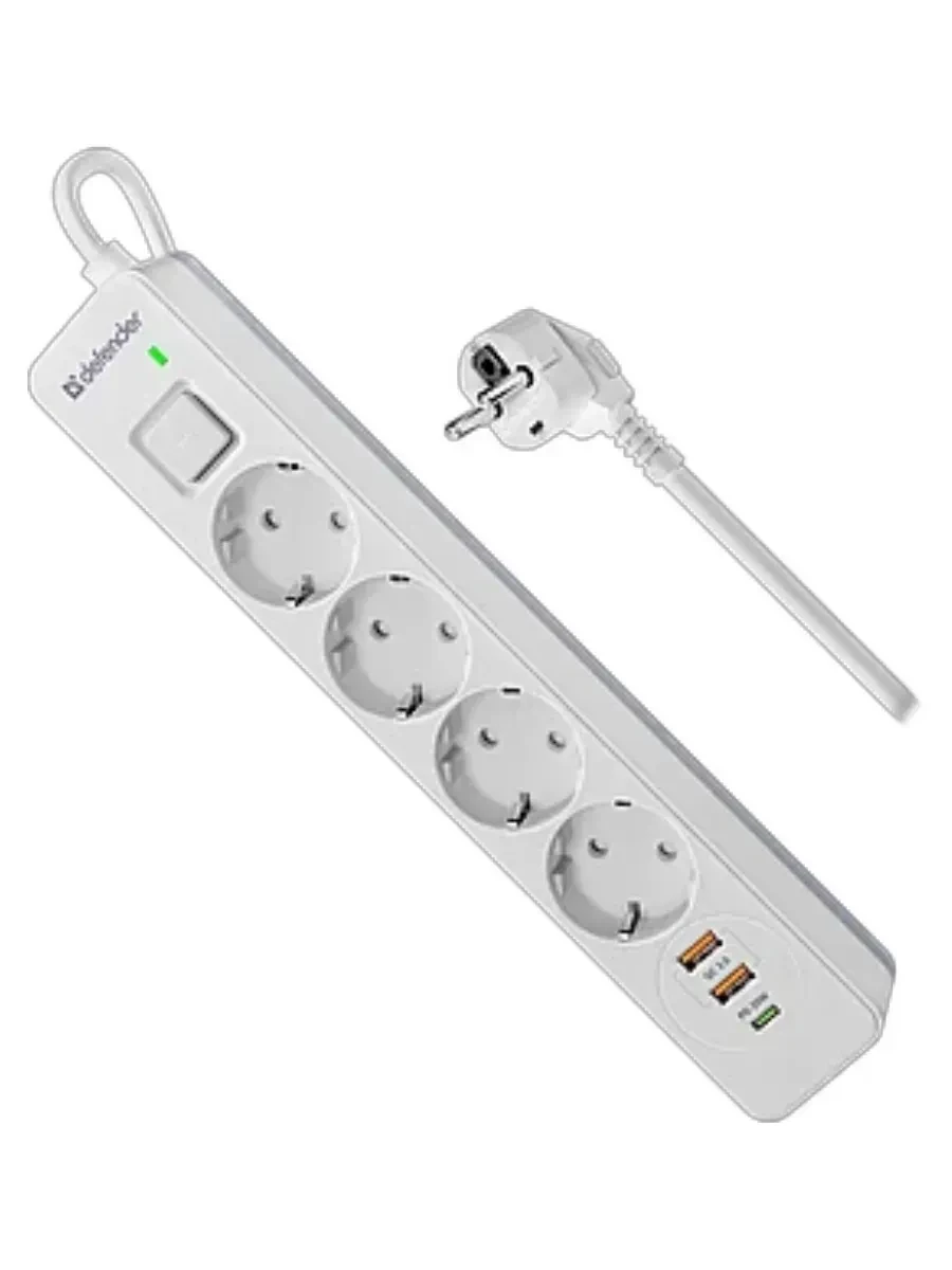 Сетевой фильтр Defender DFS 145 - 5,0 М, 4 розеток, 2xUSB, 1xType-C, белый — 3
