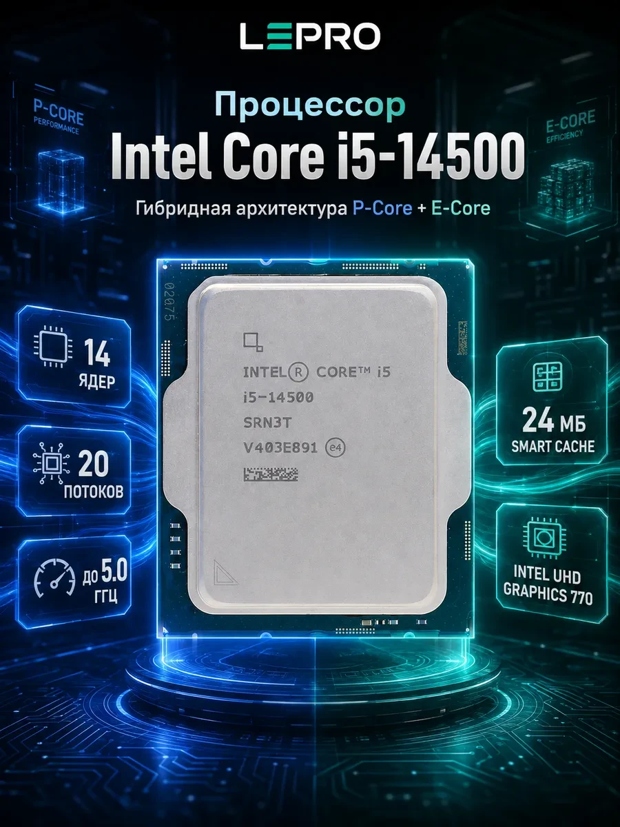 Процессор Intel Core i5-14500, 14C/20T, 2.60 GHz, 24MB Cache, LGA1700, 65W TDP, CM8071505093104 TRAY — 2