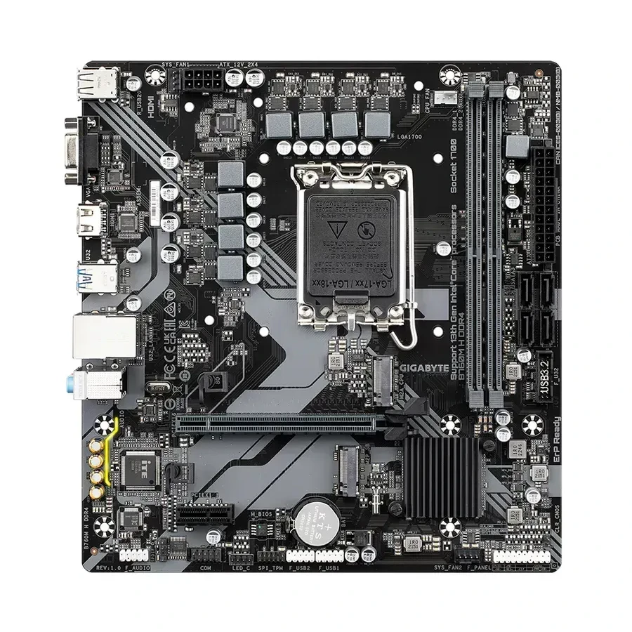 Материнская плата GIGABYTE B760M H DDR4, LGA1700, B760, D-SUB+HDMI, 2xDDR4, 2xM.2, 4xSATA — 3