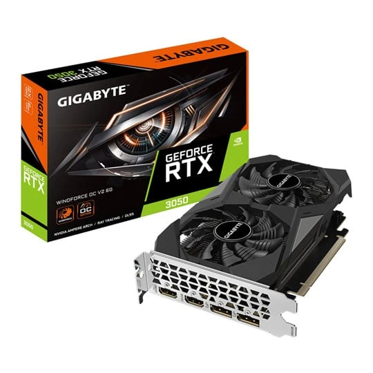Видеокарта 6Gb PCI-E GDDR6 GIGABYTE GV-N3050WF2OCV2-6GD, 2xDP+2xHDMI, PCIe4.0, GeForce RTX 3050