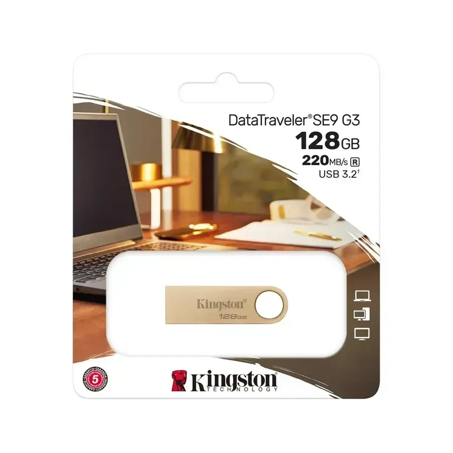 USB-флешка Kingston 128GB 220MB/s Metal USB 3.2 Gen 1 DataTraveler SE9 G3 — 3