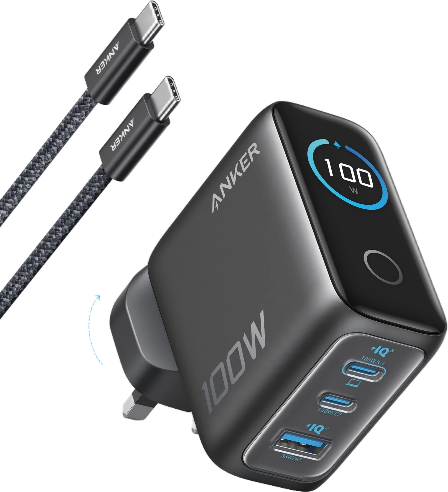 Адаптер питания Anker Charger (100W, 3 Ports, Smart Display) (B121BG41)
