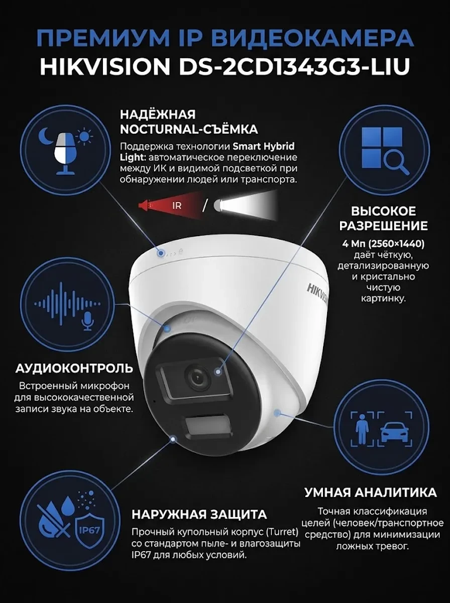 IP видеокамера Hikvision DS-2CD1343G3-LIU