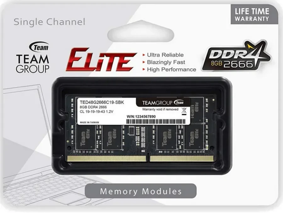 Оперативная память для ноутбука 8GB DDR4 2666Mhz Team Group ELITE SO-DIMM TED48G2666C19-S01