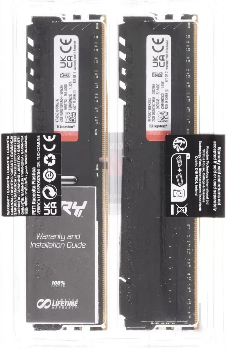 Оперативная память Kingston DRAM 32GB 3600MT/s DDR4 CL18 DIMM (Kit of 2) FURY Beast Black — 3