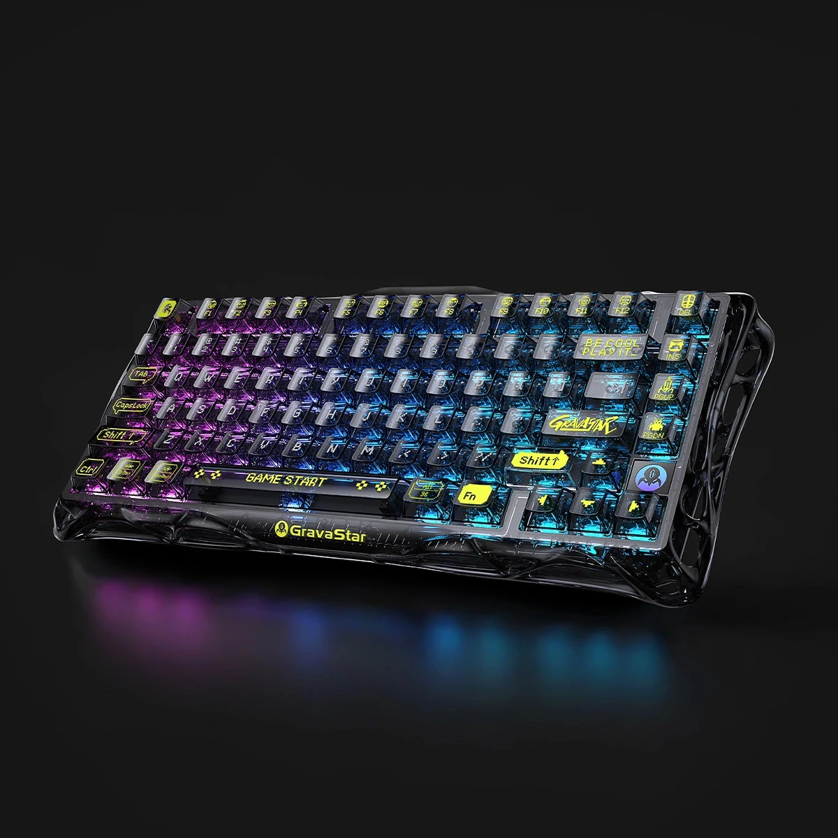 Клавиатура GravaStar Mercury K1 Lite, Transparent Black, Mechanical, 80 keys EN, USB/BT/2.4GHz