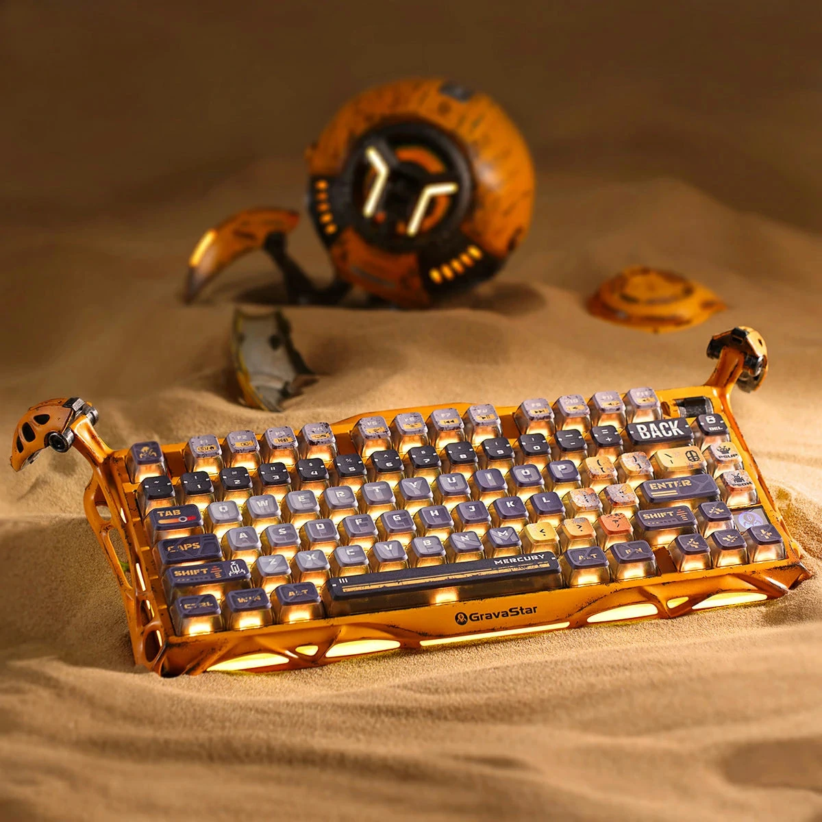 Клавиатура GravaStar Mercury K1 Pro, Battle-Worn Yellow, Mechanical, 79 keys EN, USB/BT/2.4GHz