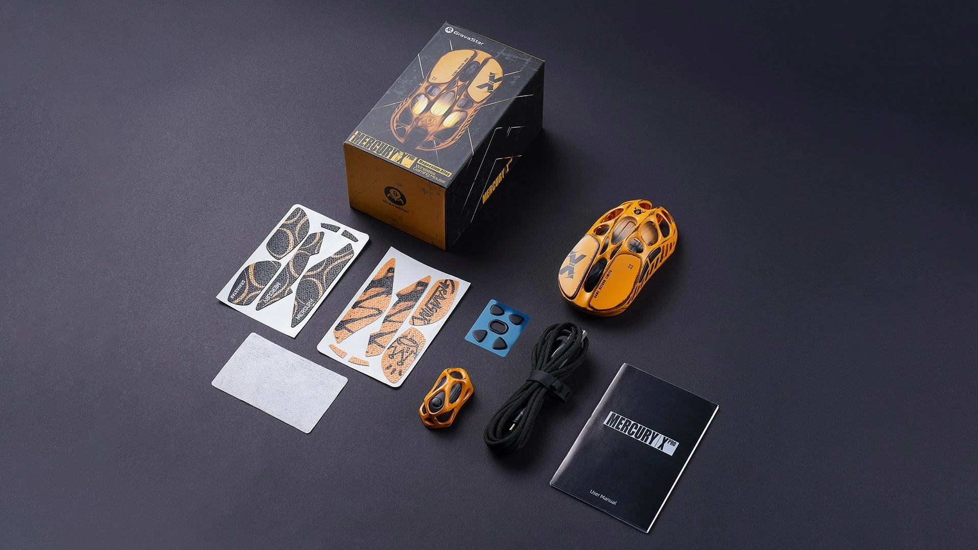 Мышь GravaStar Mercury XPro Battle-Worn Yellow, PAW3950, 32000 DPI, 2.4/BT/Wired, 49±3g