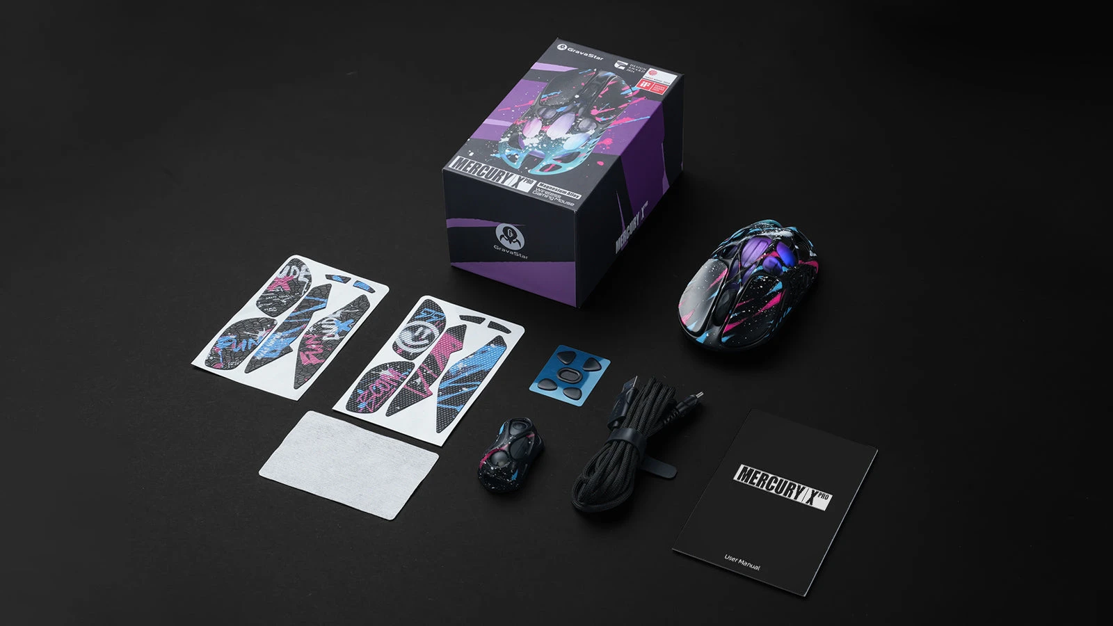 Мышь GravaStar Mercury XPro Neon Graffiti, PAW3950, 32000 DPI, 2.4/BT/Wired, 49±3g — 2