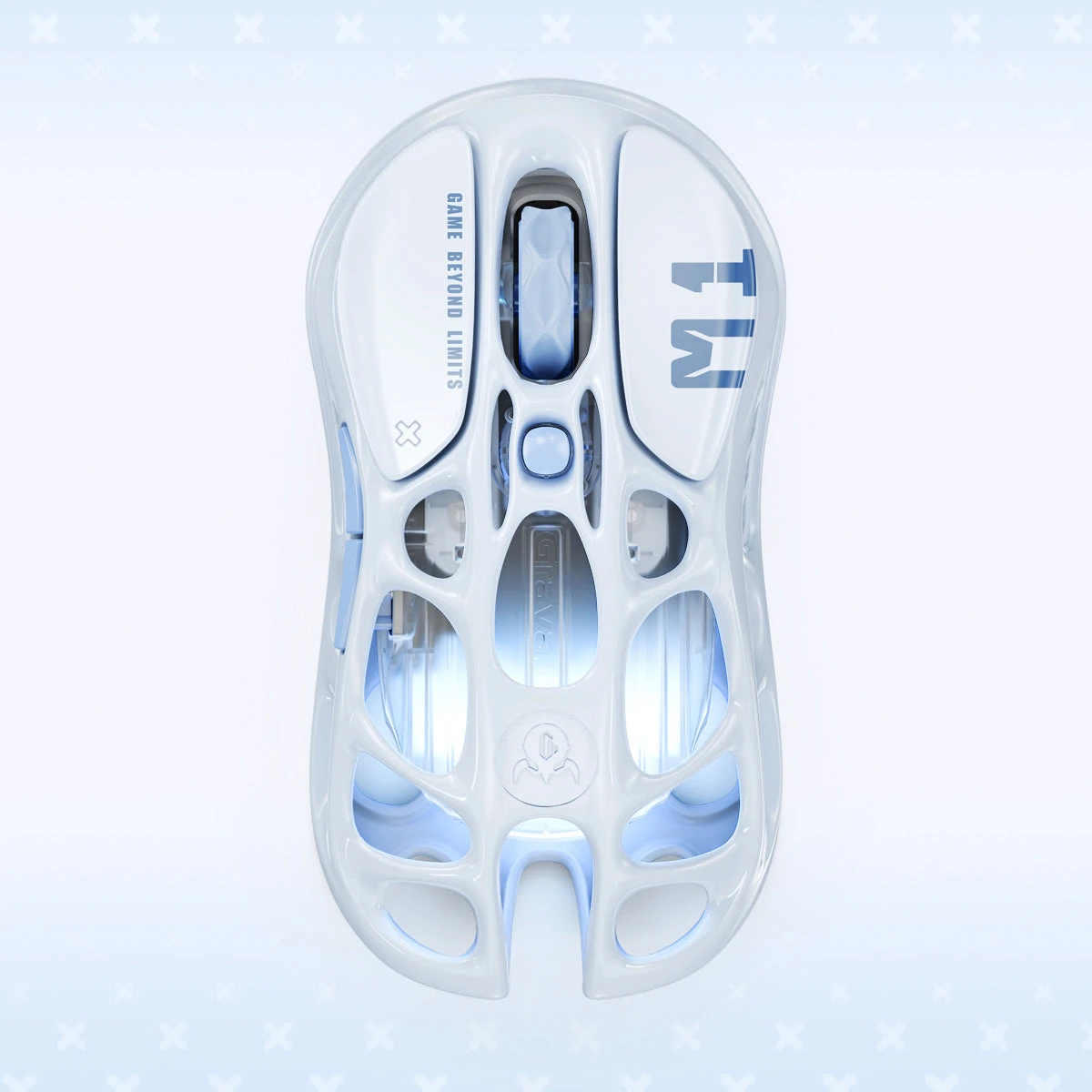 Мышь GravaStar Mercury M1 Pro Ice Blue, PAW3395, 26000 DPI, 2.4/BT/Wired, 88±3g — 2