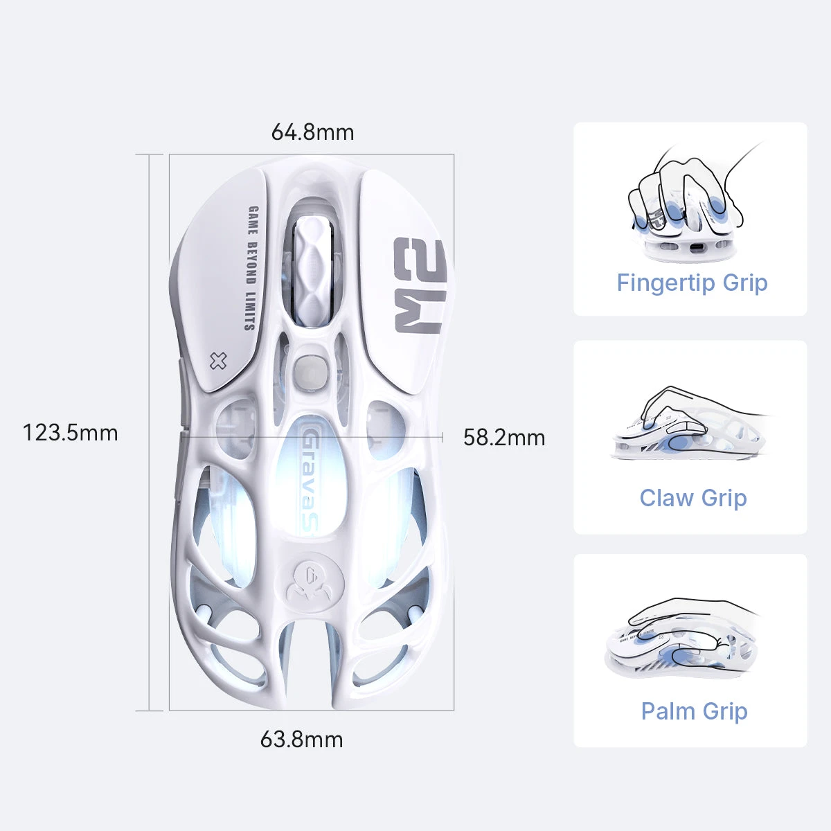 Мышь GravaStar Mercury M2 Opaline White, PAW3395, 26000 DPI, 2.4/BT/Wired, 79±3g — 3
