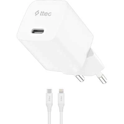 ttec SmartCharger GAN 20W PD + кабель USB-C–Lightning 150см, белый