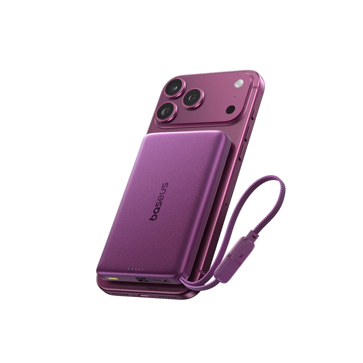 Портативный внешний аккумулятор Baseus PicoGo AM52 Qi2.2 10000mAh 45W Built-in Cable Dark Cherry — 3