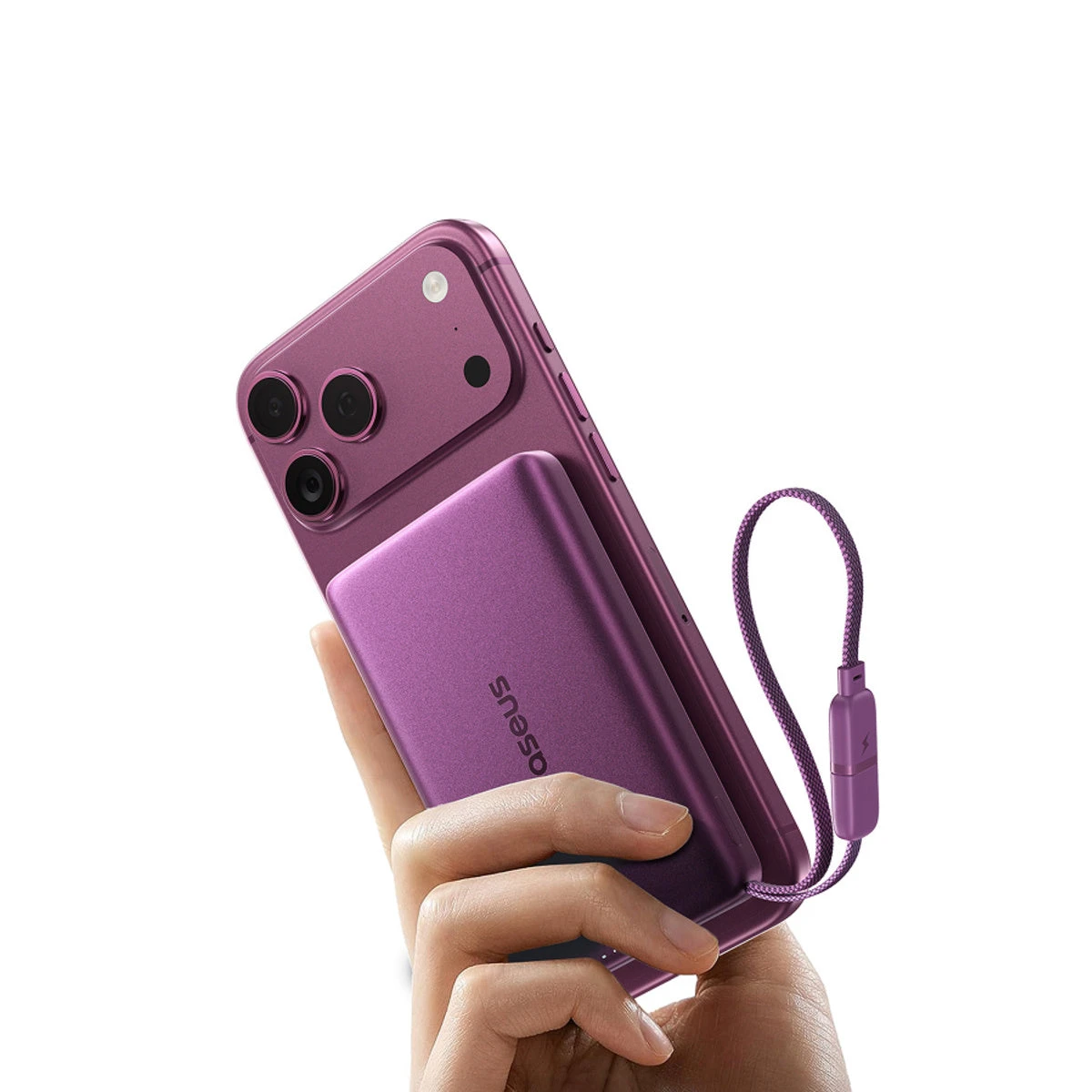 Портативный внешний аккумулятор Baseus PicoGo AM52 Qi2.2 10000mAh 45W Built-in Cable Dark Cherry — 5