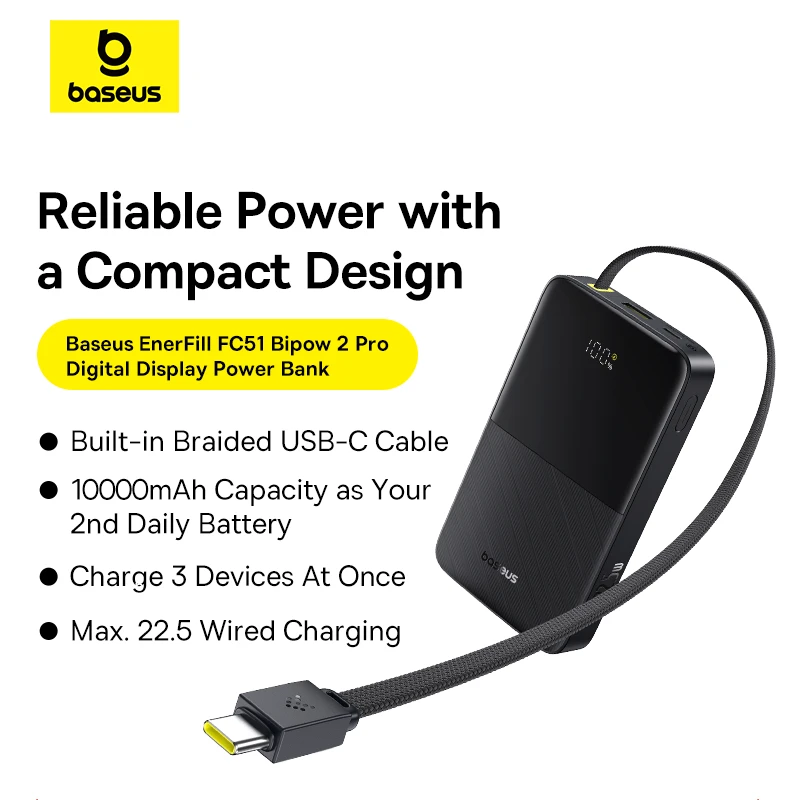 Портативный внешний аккумулятор Baseus FP51 Bipow 2 Pro CCC 20000mAh 30W Cable Black — 2