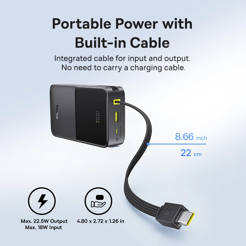 Портативный внешний аккумулятор Baseus FC51 Bipow 2 Pro CCC 10000mAh 22.5W Cable Black — 3