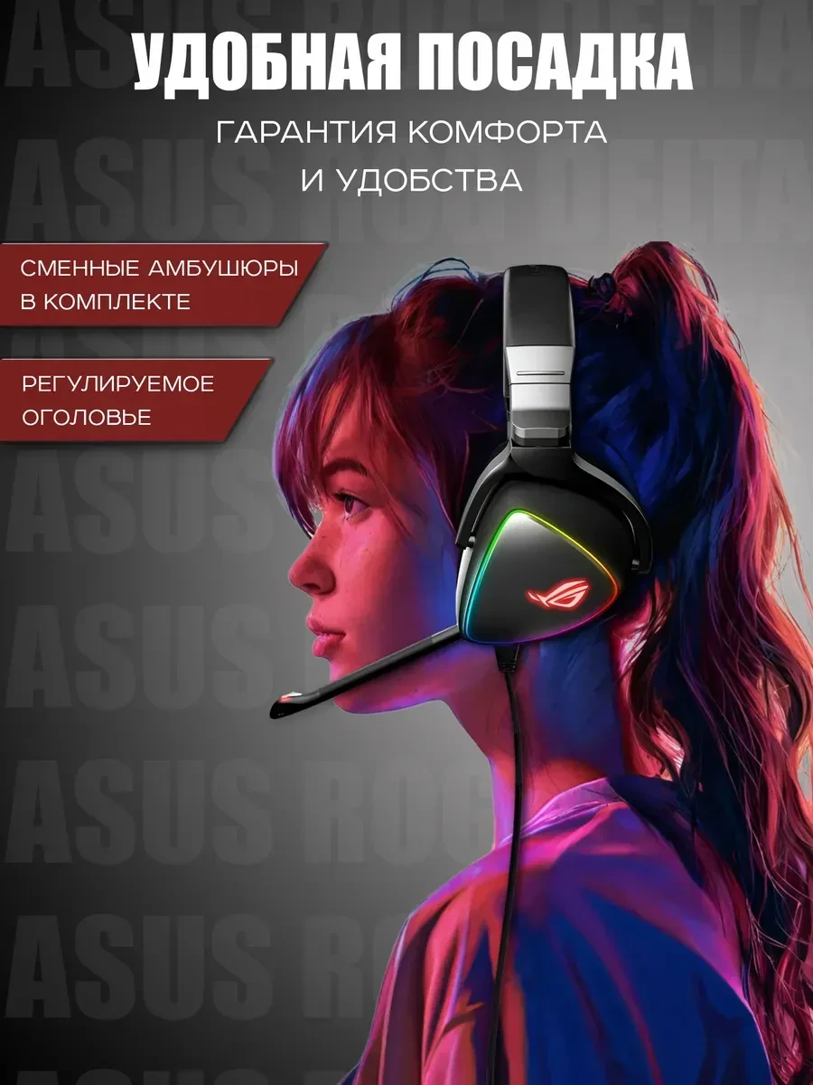 Игровая гарнитура ASUS ROG DELTA, 7.1, USB, чёрная — 4
