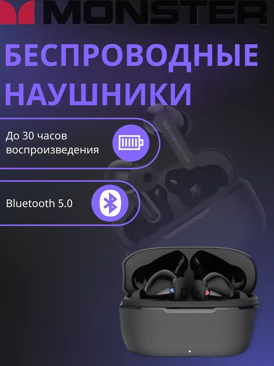 Наушники TWS MONSTER N-Lite Clear Talk, чёрные