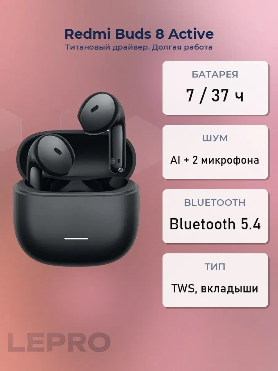 Bluetooth гарнитура Redmi Buds 8 Active M2537E1, 32 Om, 20Hz-20kHz, BT 5.4, Black