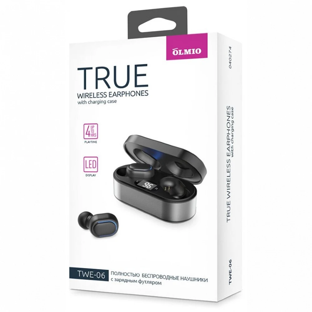 Bluetooth гарнитура OLMIO TWE-06, Gray — 2