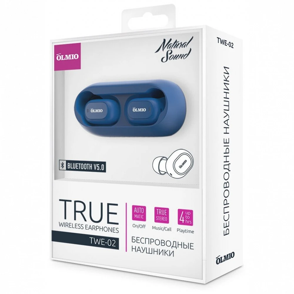 Bluetooth гарнитура OLMIO TWE-02, Blue — 2