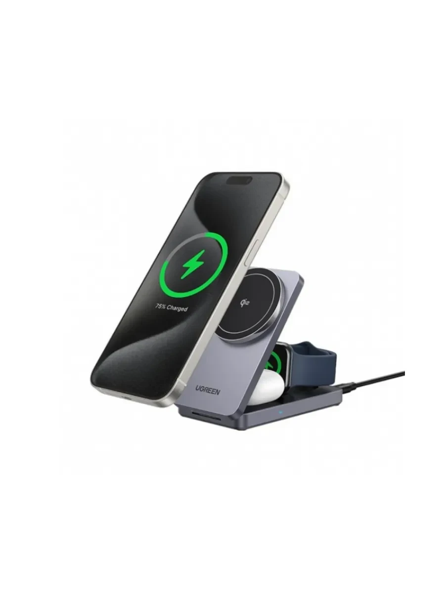 Беспроводная зарядка Ugreen W707, 15W, 3-в-1, магнитная