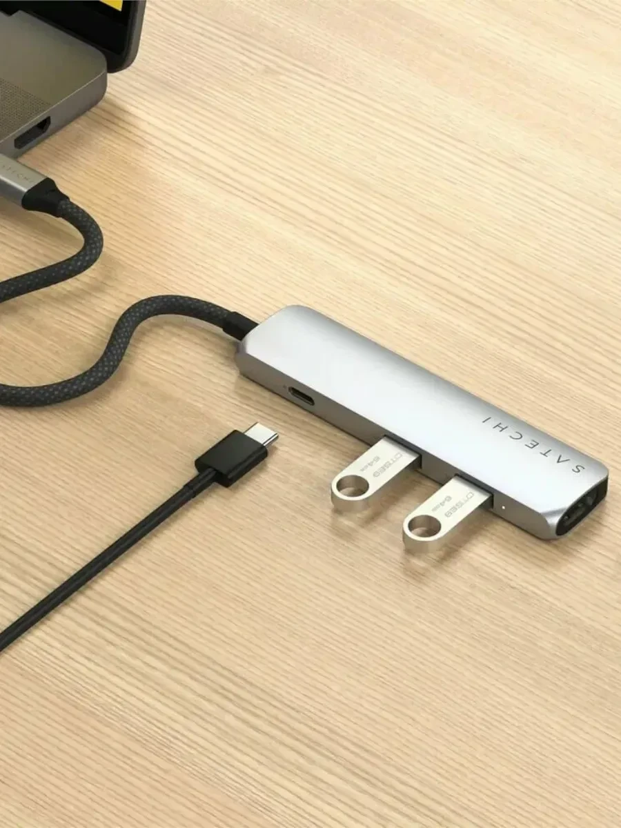 USB-адаптер SATECHI 4-in-1 USB-C Slim 4K, серебро