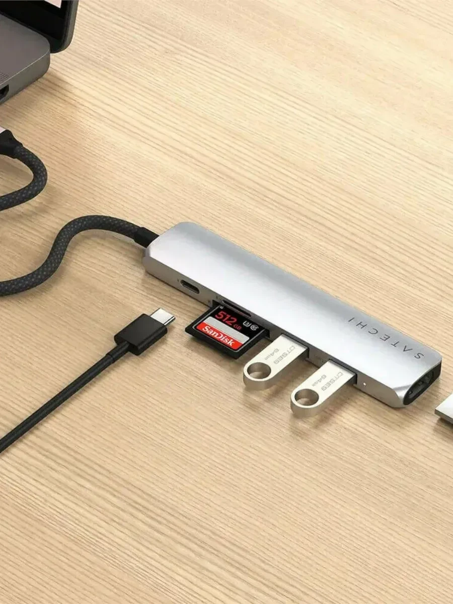 USB-адаптер SATECHI 6-in-1 USB-C Slim, серебро