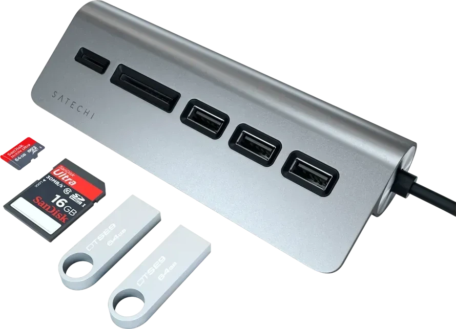 SATECHI Type-C Hub USB 3.0, кардридер, серый — 4
