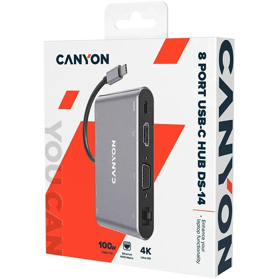 CANYON Hub DS-14, 8-in-1 4K USB-C, тёмно-серый — 2