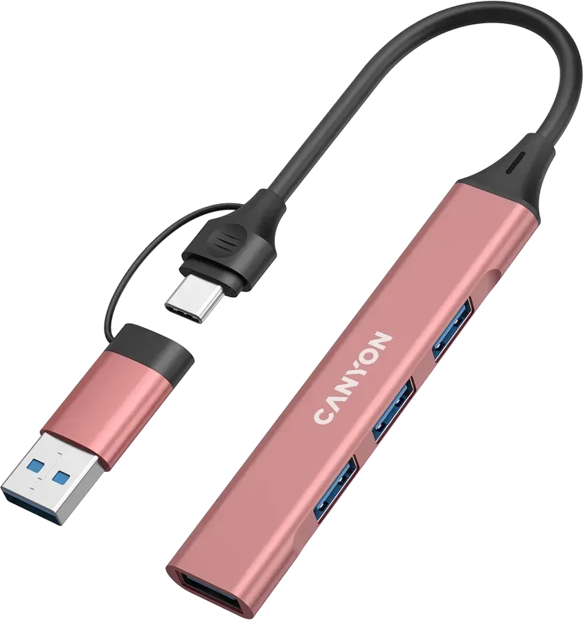 CANYON Hub DS-02, 4-in-1 USB-A/C, розовый