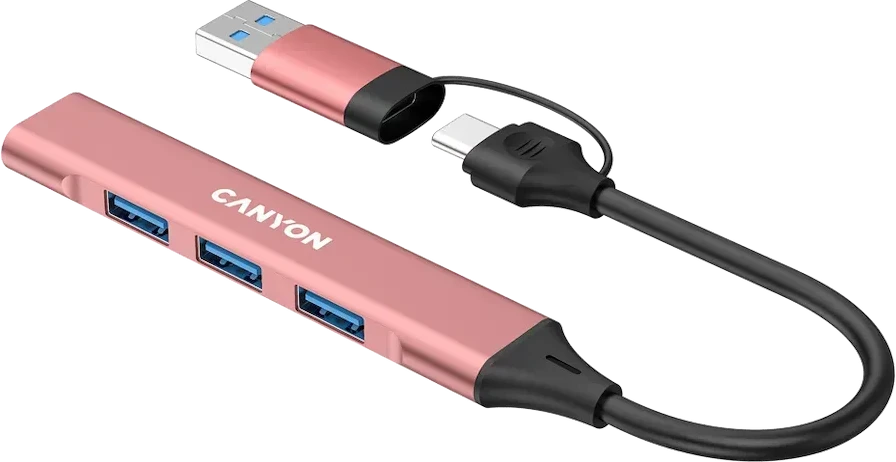 CANYON Hub DS-02, 4-in-1 USB-A/C, розовый — 3