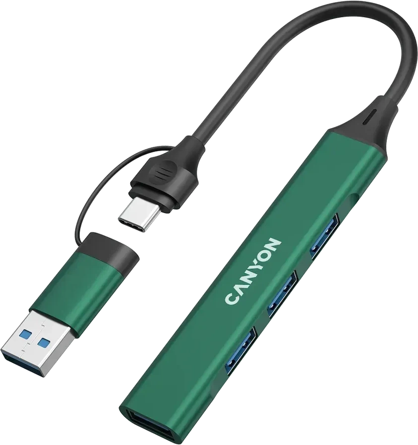 CANYON Hub DS-02, 4-in-1 USB-A/C, зелёный