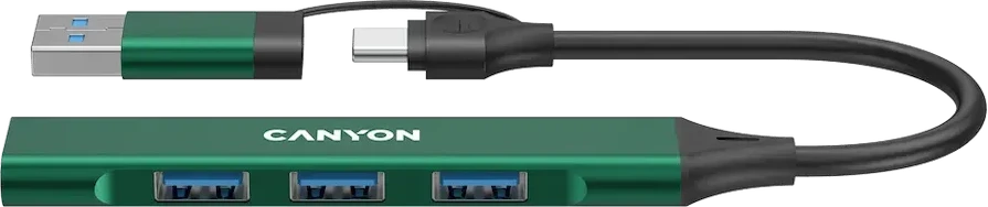 CANYON Hub DS-02, 4-in-1 USB-A/C, зелёный — 2