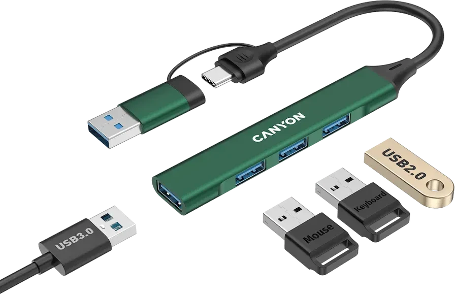 CANYON Hub DS-02, 4-in-1 USB-A/C, зелёный — 3
