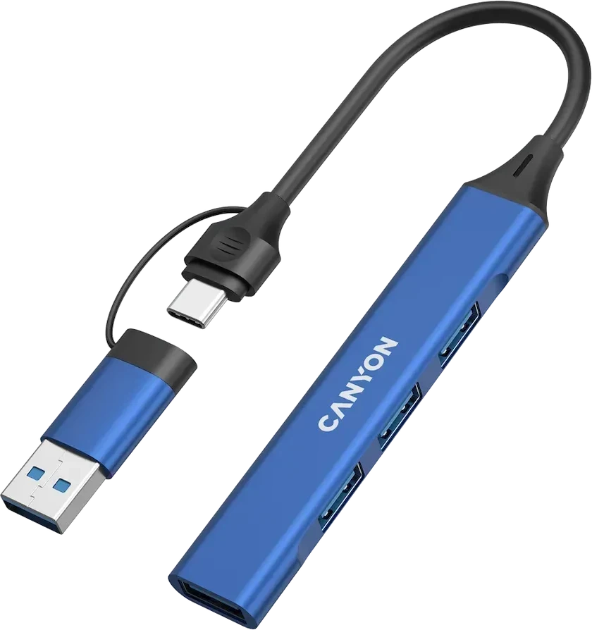 CANYON Hub DS-02, 4-in-1 USB-A/C, синий