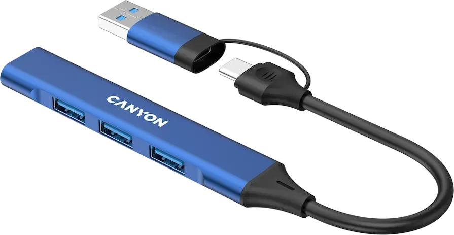 CANYON Hub DS-02, 4-in-1 USB-A/C, синий — 3