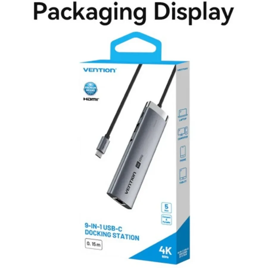 Докстанция Vention TGVHB <USB-C to HDMI/USB 3.2 Gen 1 Type-C/USB 3.0/USB 2.0/RJ45/SD/TF/TRRS 3.5/PD>