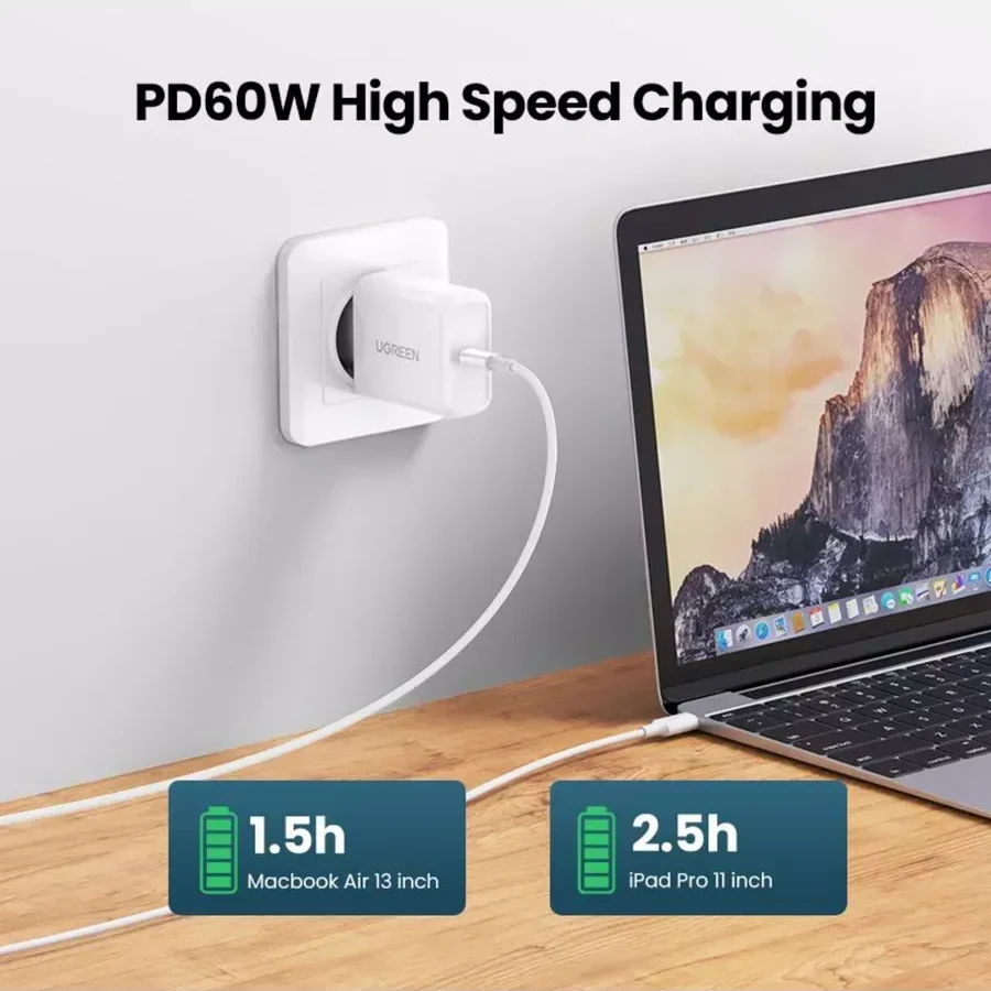 Кабель UGREEN US264 USB 2.0 Type-C, 1м, белый — 2