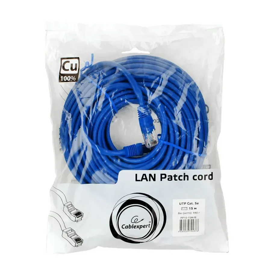 Патч-корд UTP Cat 5e Cablexpert PP10-15M, 15м, синий