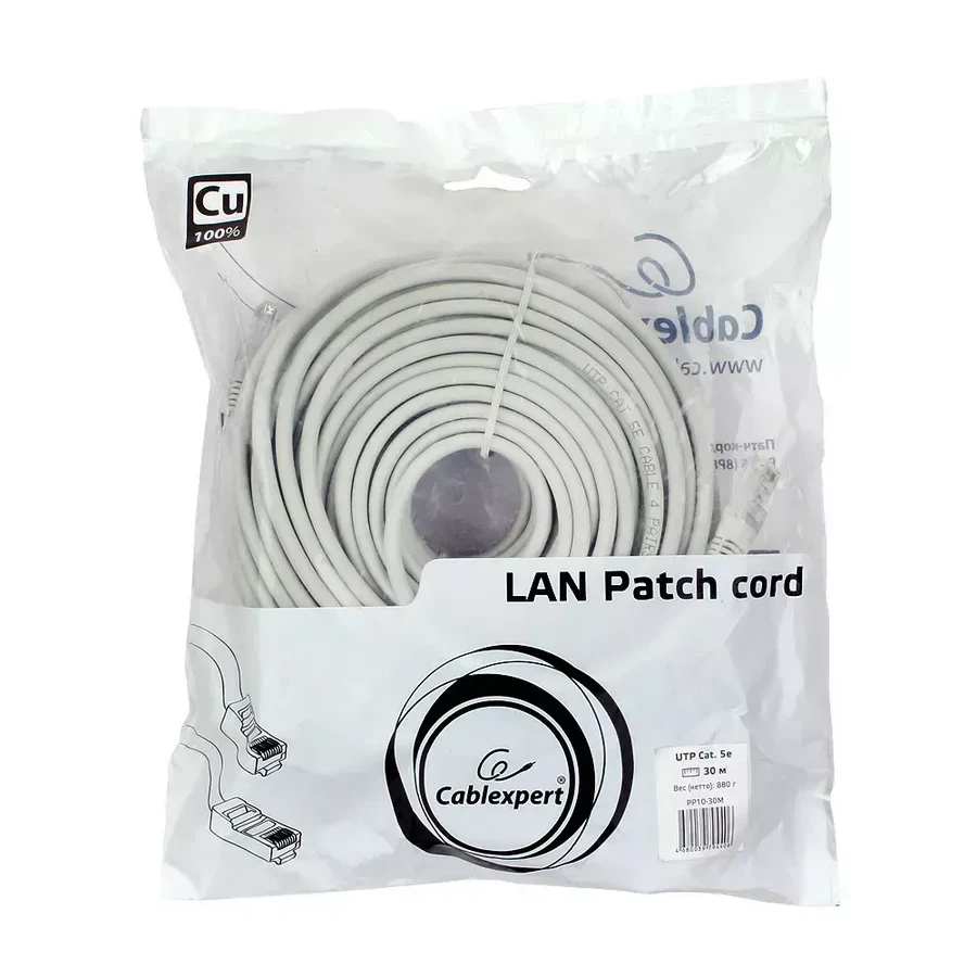 Патч-корд UTP Cat 5e Cablexpert PP10-30M, 30м, серый