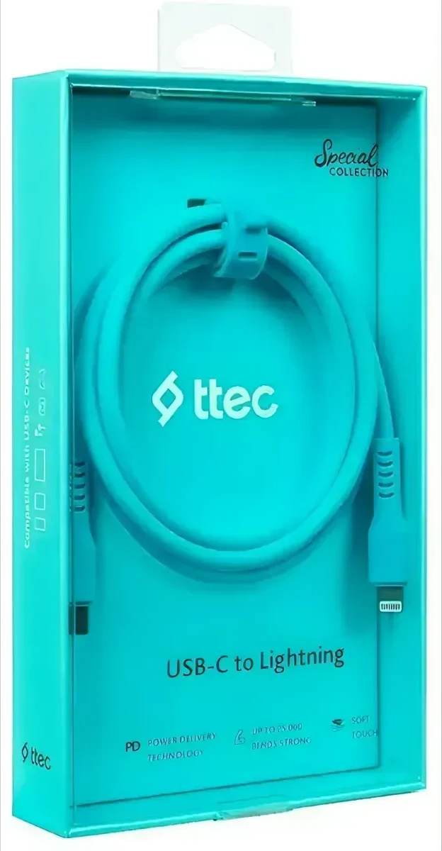 Кабель ttec USB-C - Lightning, 120см, неон синий — 3
