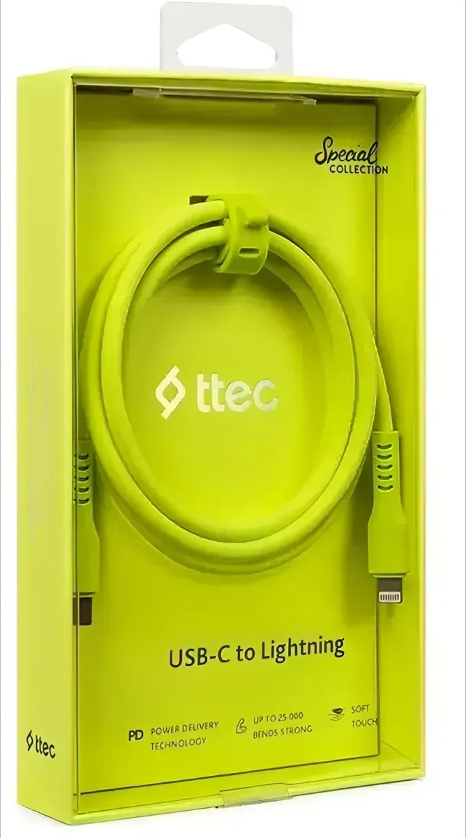 Кабель ttec USB-C - Lightning, 120см, неон жёлтый — 4
