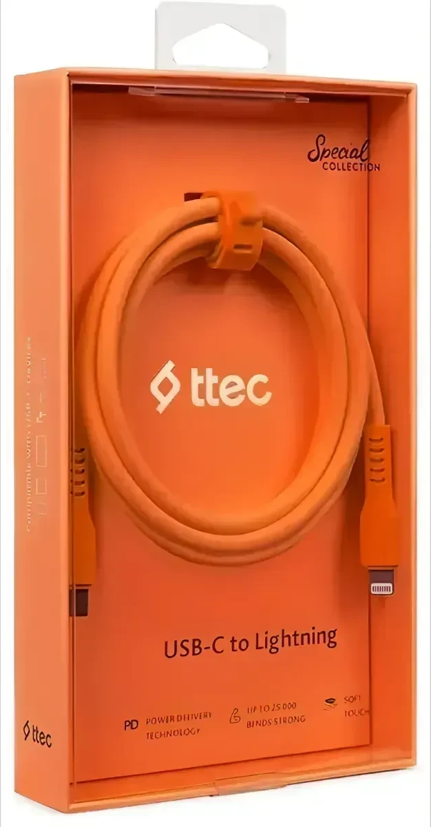 Кабель ttec USB-C - Lightning, 120см, неон оранжевый — 3